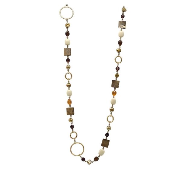 Gold Tone Ciprani Necklace Mixed Beads Geometric Shapes By Lia Sophia 37 Inches - Picture 1 of 6